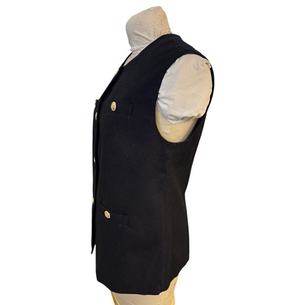 NWOT Talbots Textured Vest Sz. 10P Black Gold Buttons Sleeveless Long - Picture 9 of 12